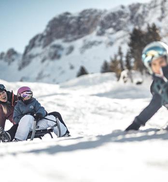 A tobogganing family